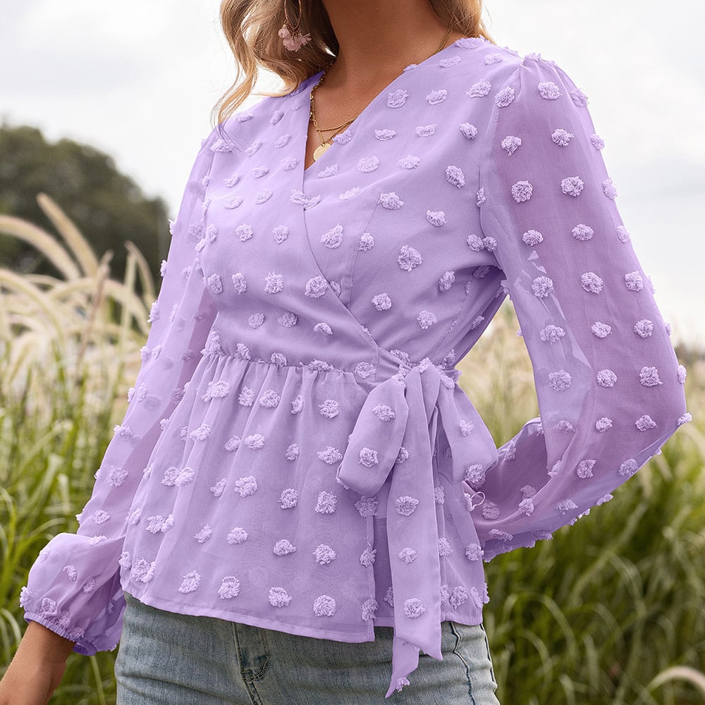 Orietta - Elegante blusa in pizzo con scollo a V e maniche lunghe