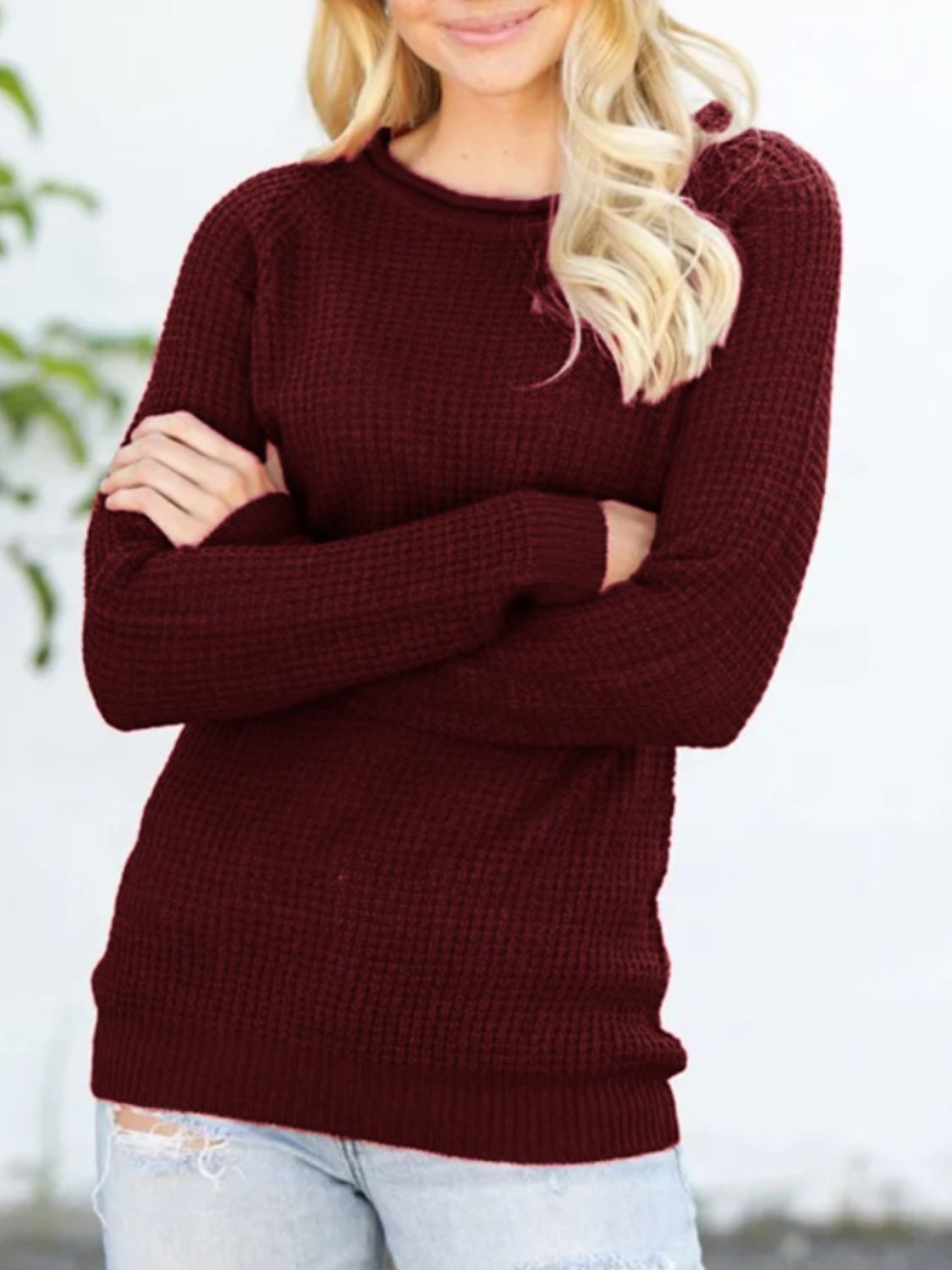 Feliza - Maglione caldo casual in maglia waffle
