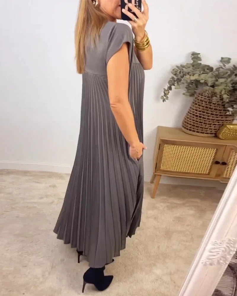 Laura - Vestito donna plissettato semplice a tinta unita