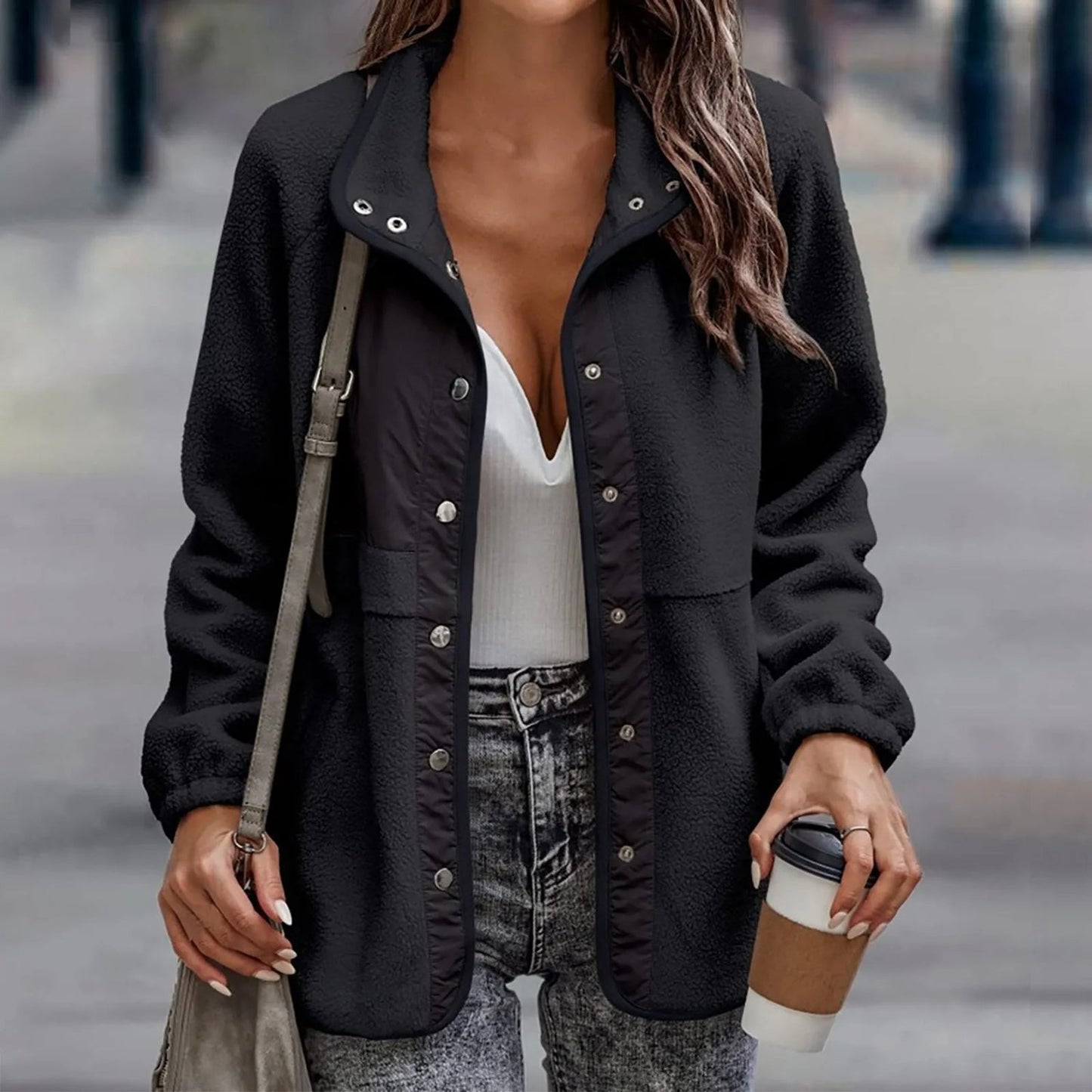 Nanette - Cappotto casual con bottoni e interno in pile