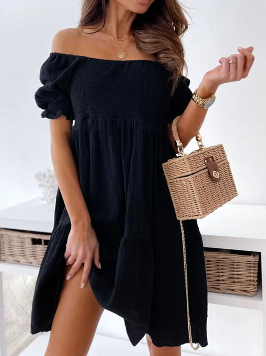 Blair - Elegante minivestito a maniche corte con spalle scoperte