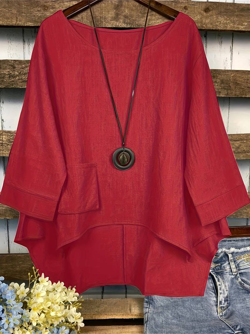 Dianna - Blusa Casual Scollo Tondo e Taglio Lungo