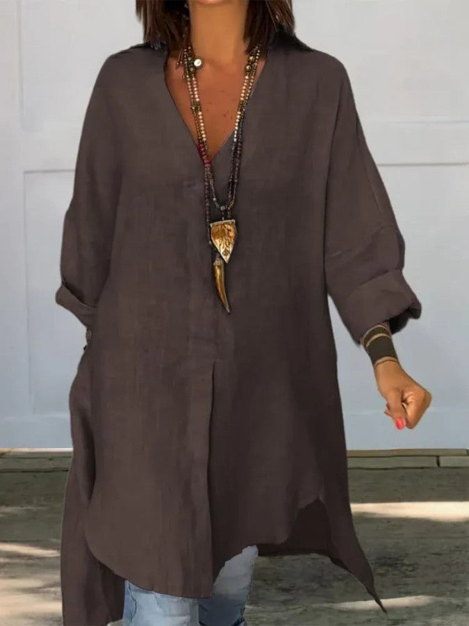 Linda - Abito camicia casual da donna in cotone e lino
