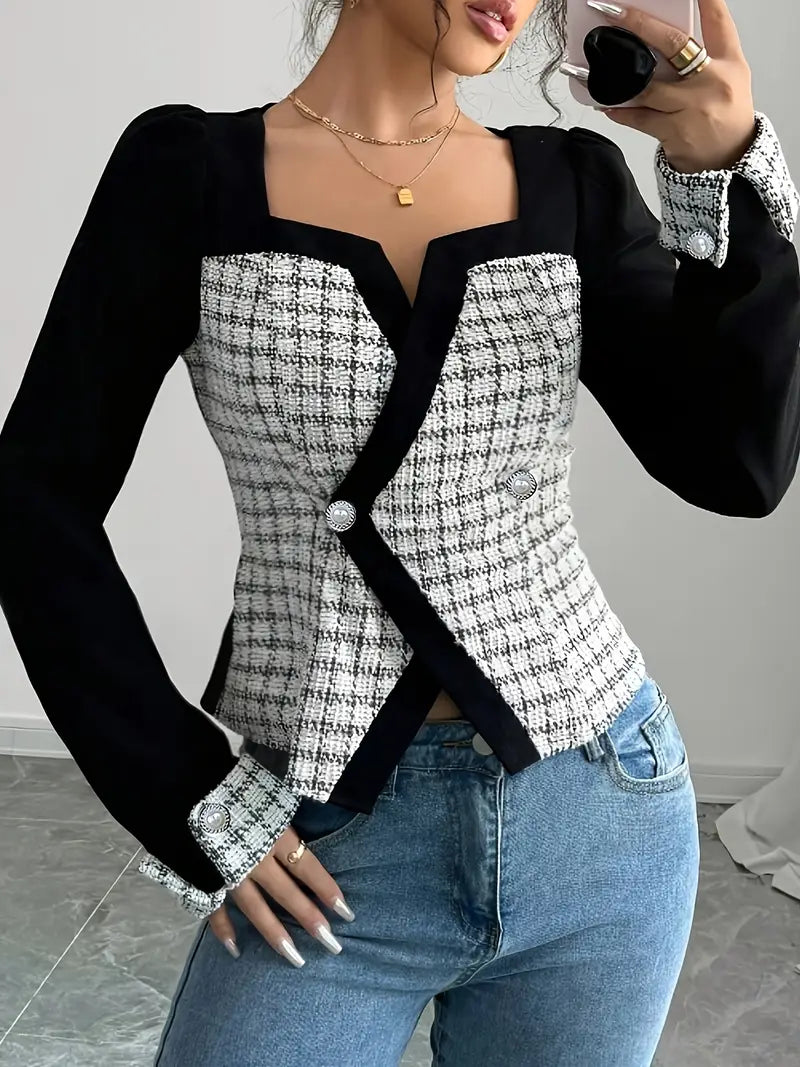 Dahlia - Elegante blazer a quadri da donna in stile francese