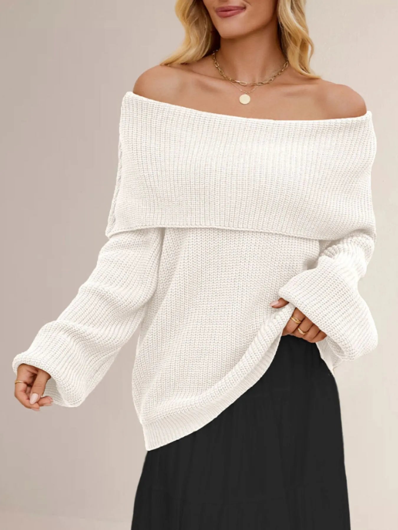 Xelaria - Maglione elegante oversize con maniche lunghe e colletto risvoltato
