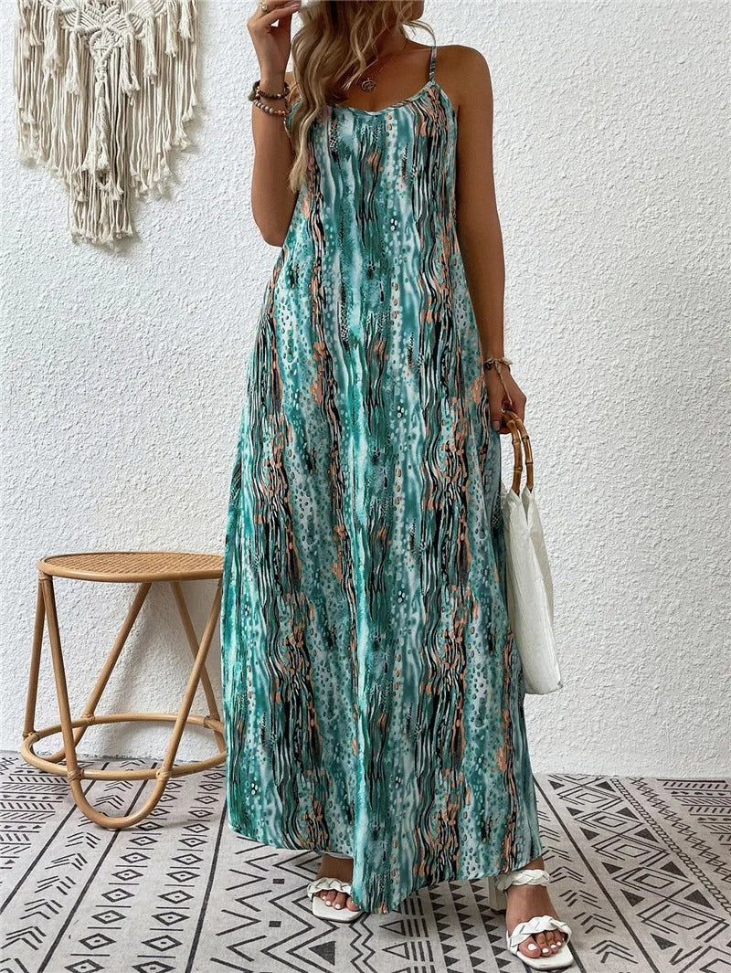Lainey - Elegante abito lungo boho senza maniche