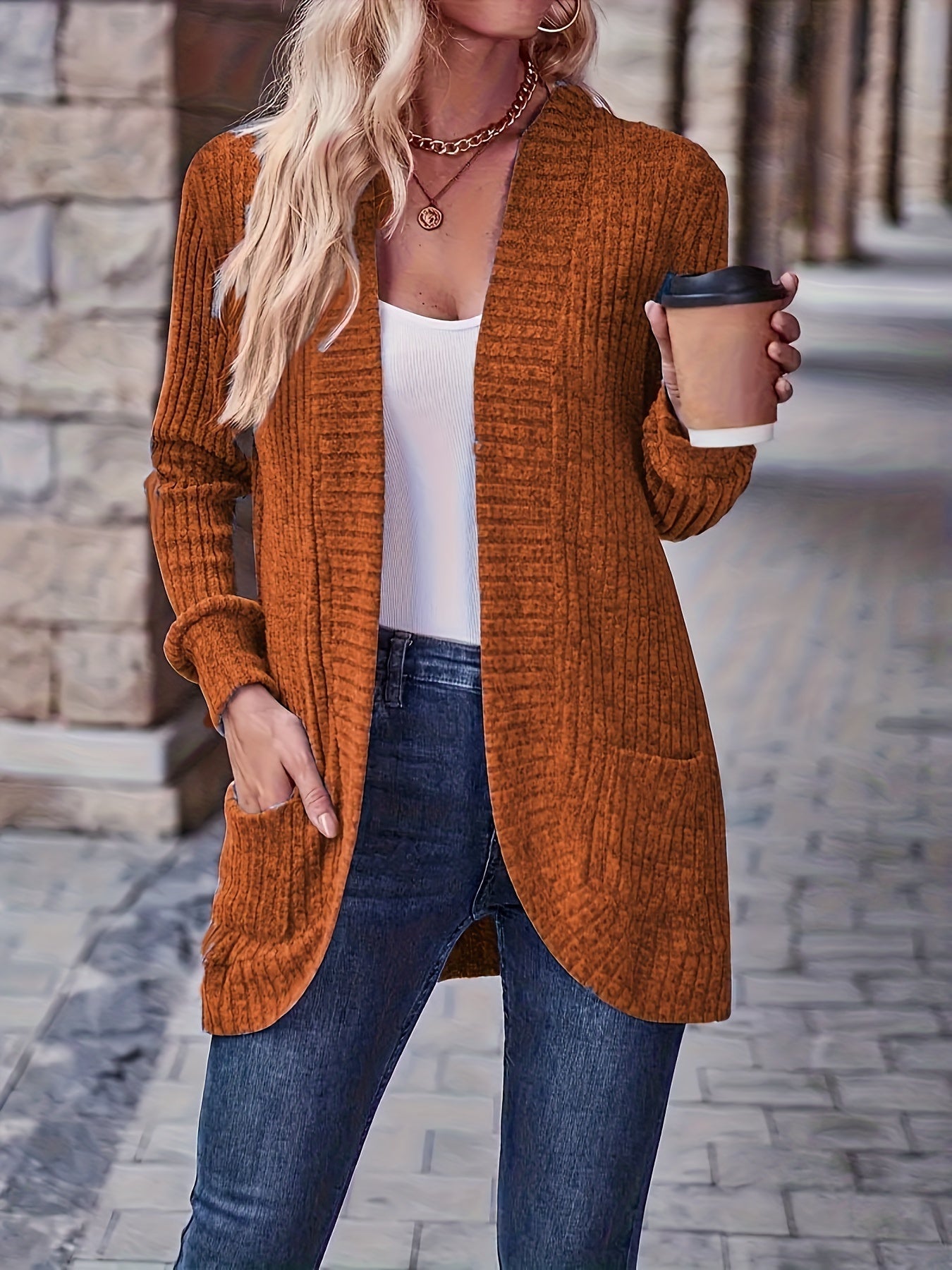 Hazelle - Cardigan aperto in maglia, chic e disinvolto