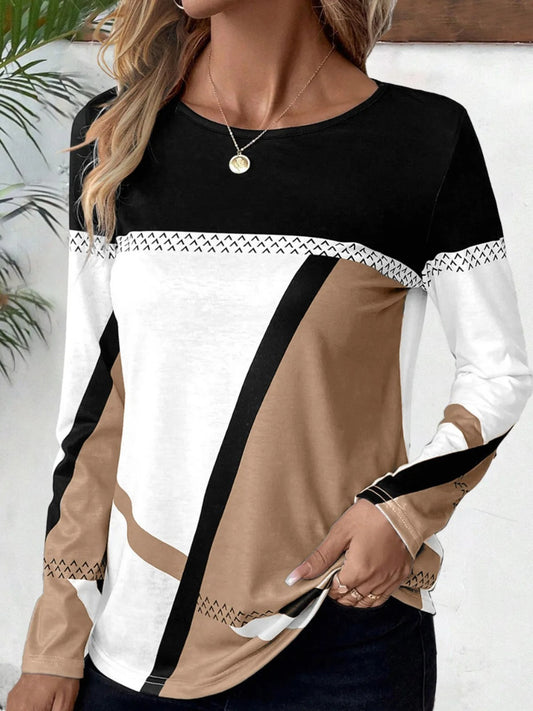 Cathryn - Elegante Camicetta a Maniche Lunghe con Blocchi di Colore