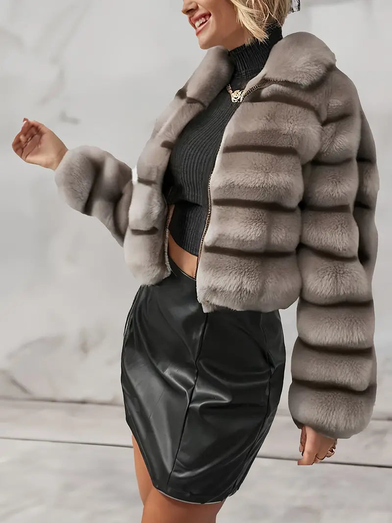 Olive - Cappotto in pelliccia sintetica soffice con cerniera