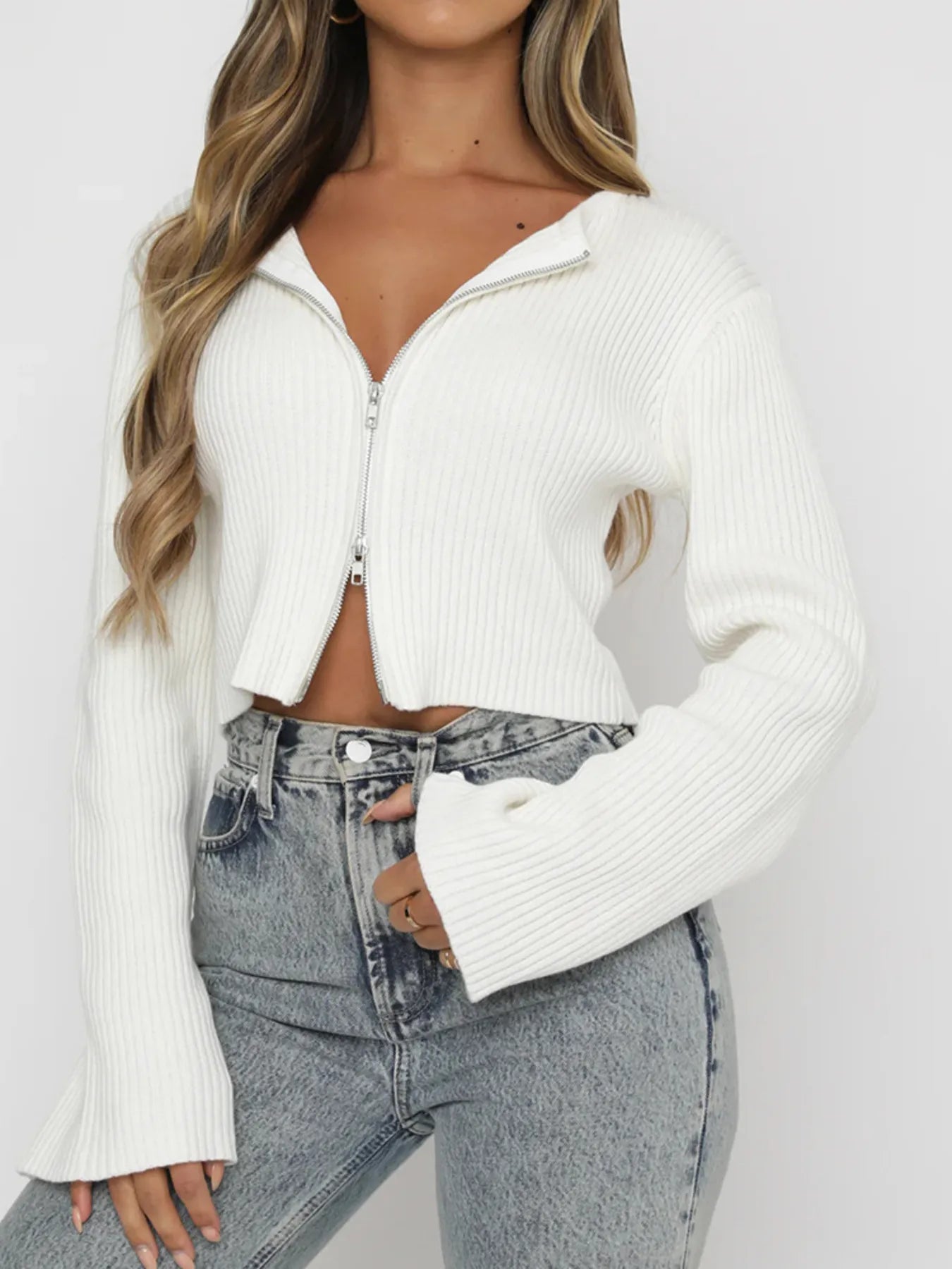 Saira - Maglia a maniche lunghe in costina con zip