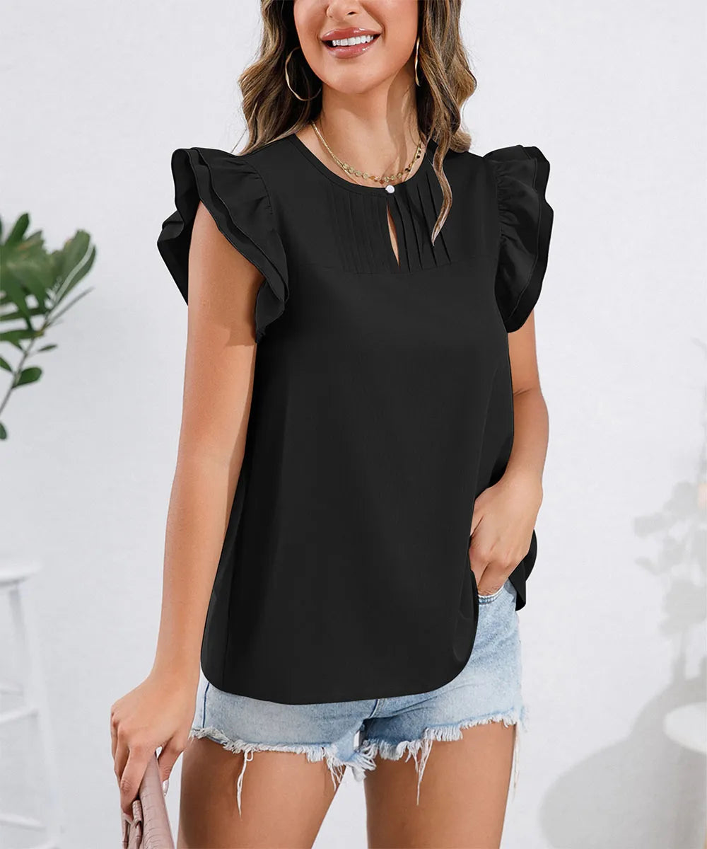 Eudora - Blusa con scollo rotondo e maniche a volant