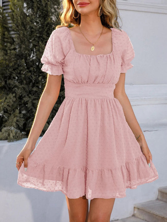 Angelica - Elegante mini abito a maniche corte con pois in rilievo