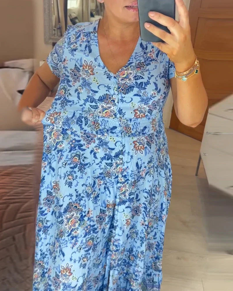Noelia - Abito con motivo floreale e scollo a V