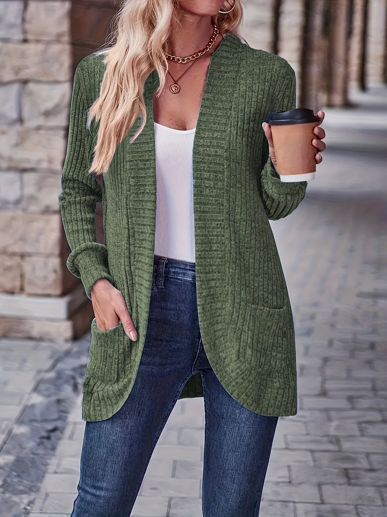 Hazelle - Cardigan aperto in maglia, chic e disinvolto