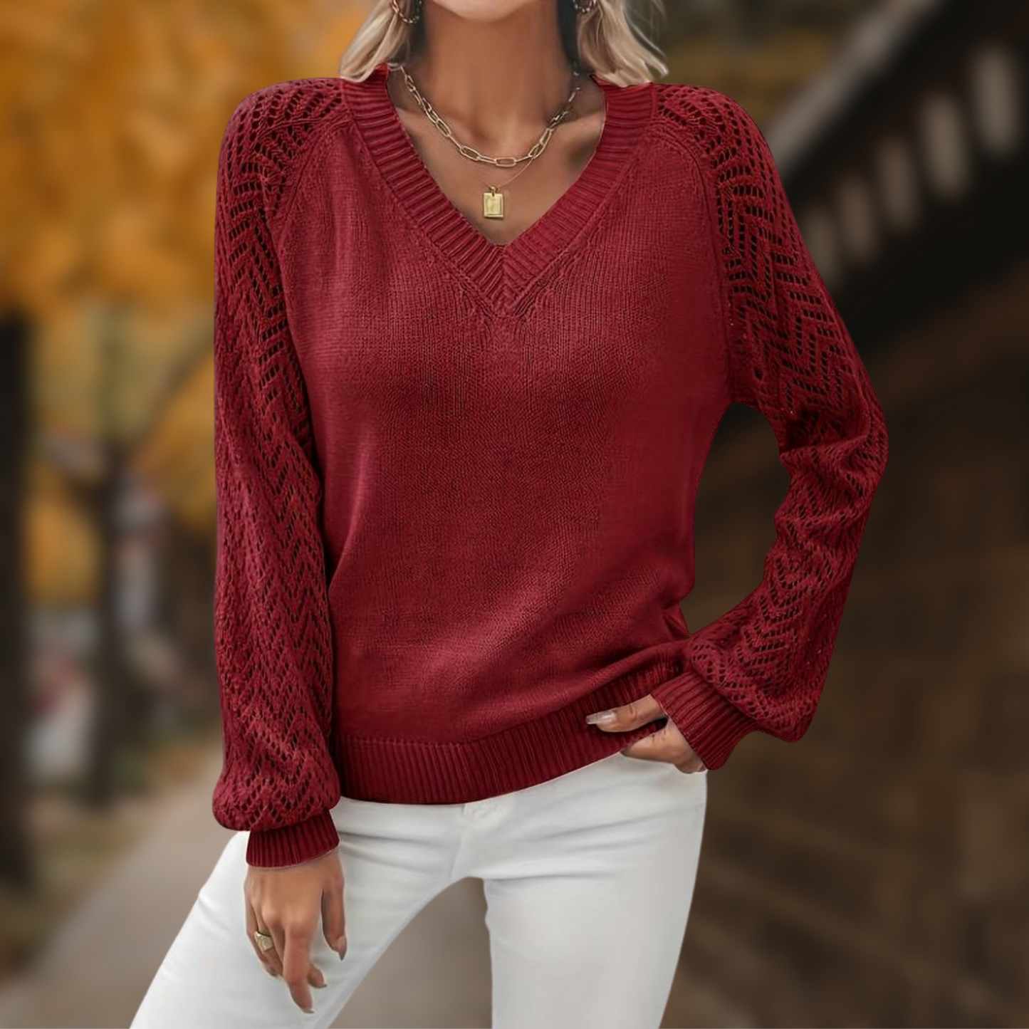 Naomie - Maglione casual ed elegante con scollo a V