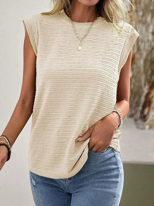 Aniya - Top casual a costine con scollo rotondo e texture