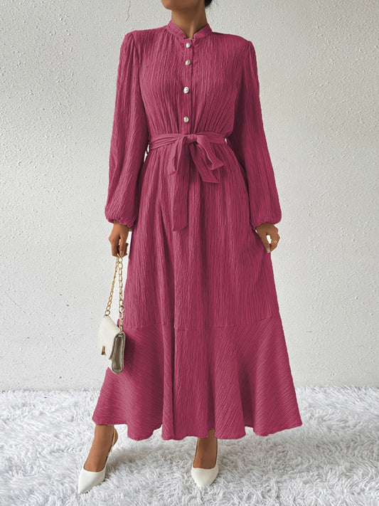 Anne - Elegante abito lungo a maniche lunghe con cintura a fiocco