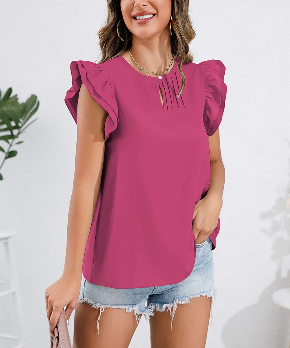 Eudora - Blusa con scollo rotondo e maniche a volant