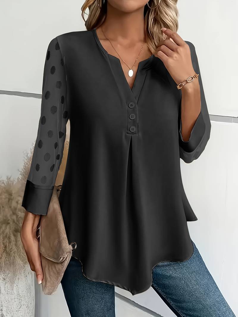 Aireen - Elegante Blusa con Collo a V e Maniche a Pois