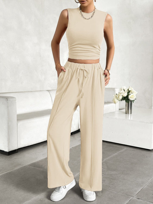 Jelai - Completo casual con top smanicato e pantaloni con coulisse