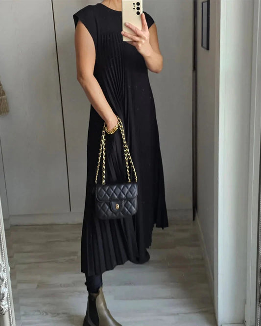 Laura - Vestito donna plissettato semplice a tinta unita