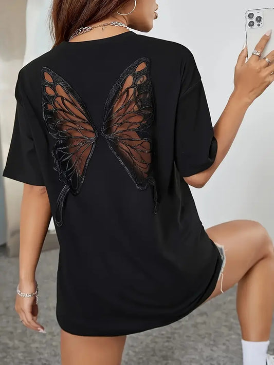 Felicia - T-shirt elegante con motivo a farfalla cava