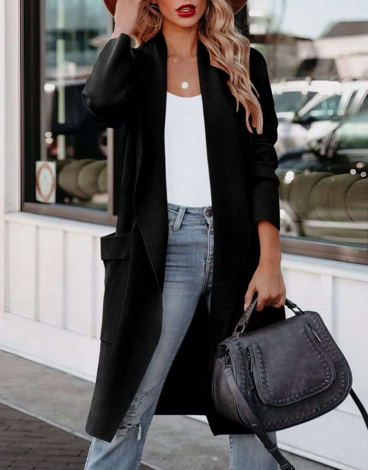 Rozlyn - Cardigan lungo in maglia con apertura frontale, stile casual