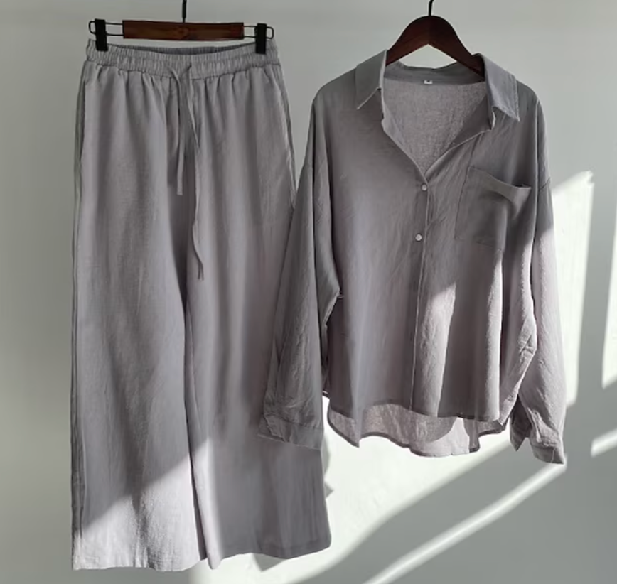 Chantelle - Elegante completo casual con camicia a maniche lunghe e pantaloni a gamba larga