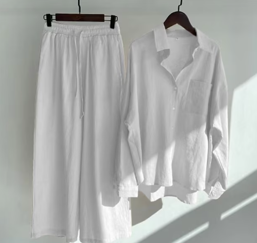 Chantelle - Elegante completo casual con camicia a maniche lunghe e pantaloni a gamba larga