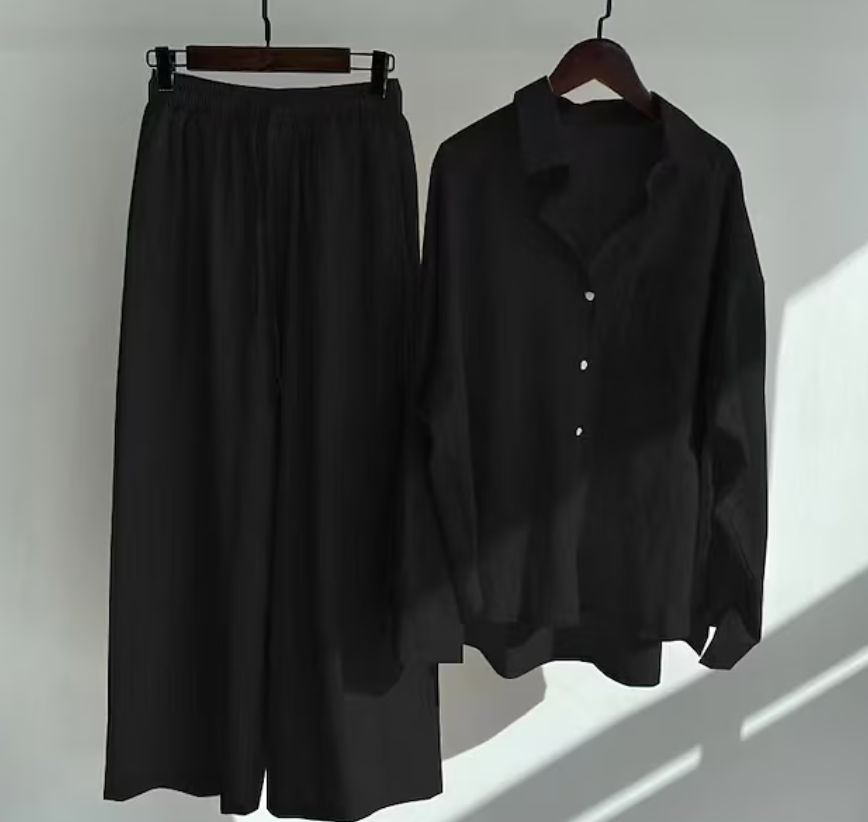 Chantelle - Elegante completo casual con camicia a maniche lunghe e pantaloni a gamba larga