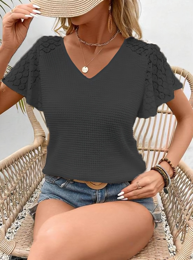 Zafrina - Blusa Casual con Scollo a V e Maniche Volant