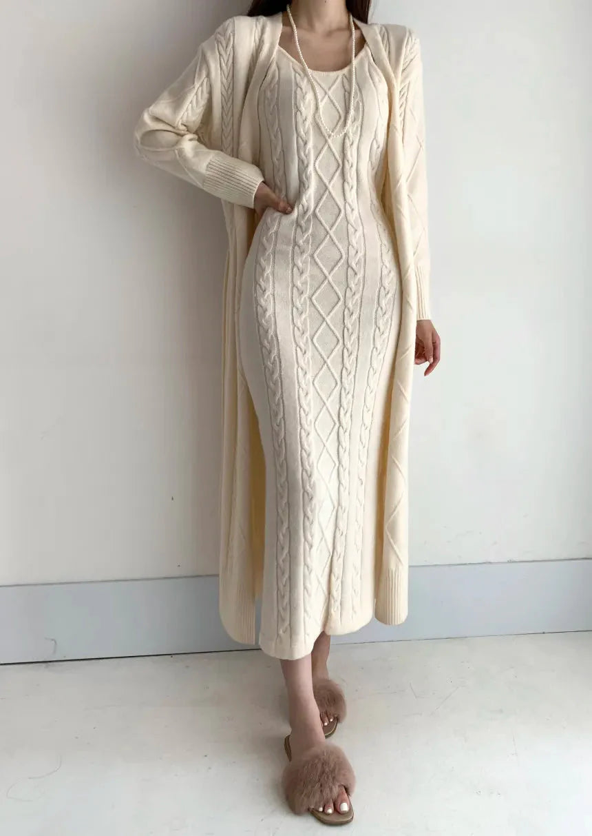 Zandra - Elegante Completo con Abito Lungo e Cardigan in Maglia