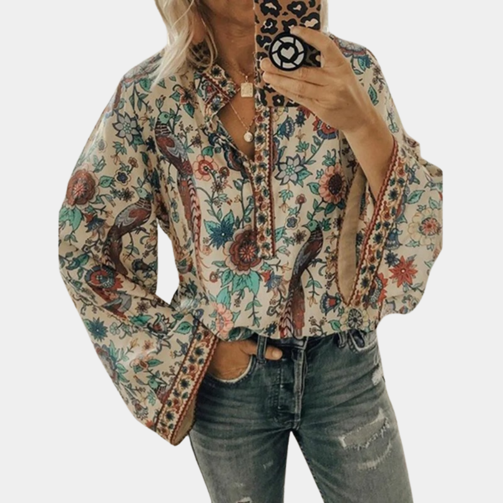 Nikayla – Elegante blusa a maniche lunghe con maniche a sbuffo floreali