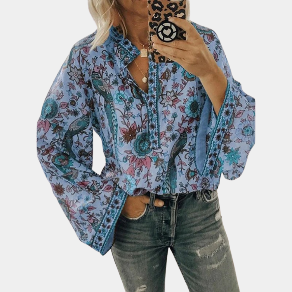 Nikayla – Elegante blusa a maniche lunghe con maniche a sbuffo floreali