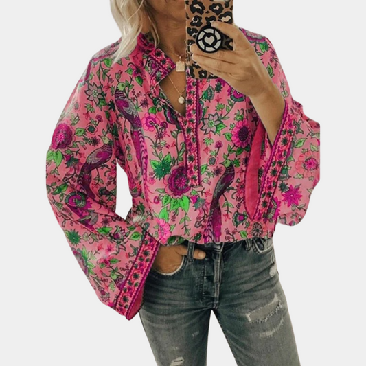 Nikayla – Elegante blusa a maniche lunghe con maniche a sbuffo floreali