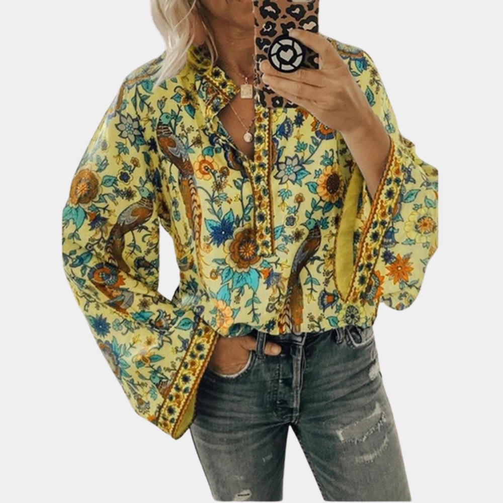 Nikayla – Elegante blusa a maniche lunghe con maniche a sbuffo floreali