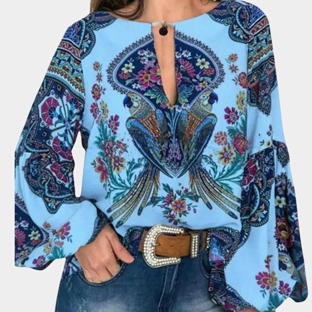 Veronella - Elegante blusa floreale con maniche a sbuffo