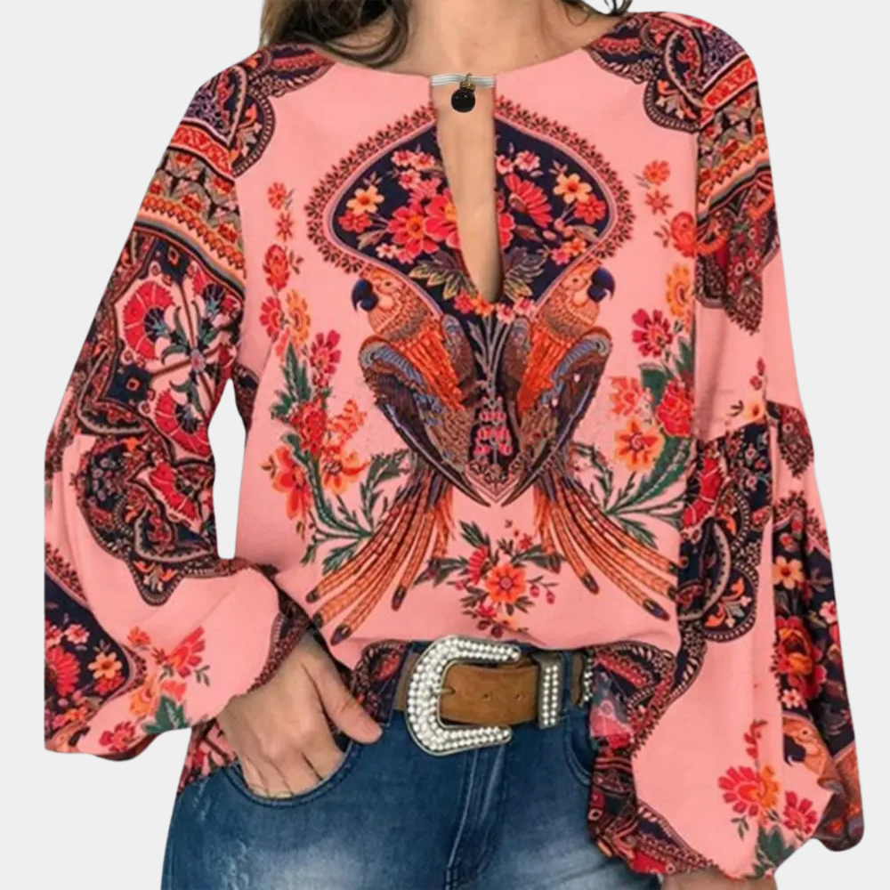 Veronella - Elegante blusa floreale con maniche a sbuffo