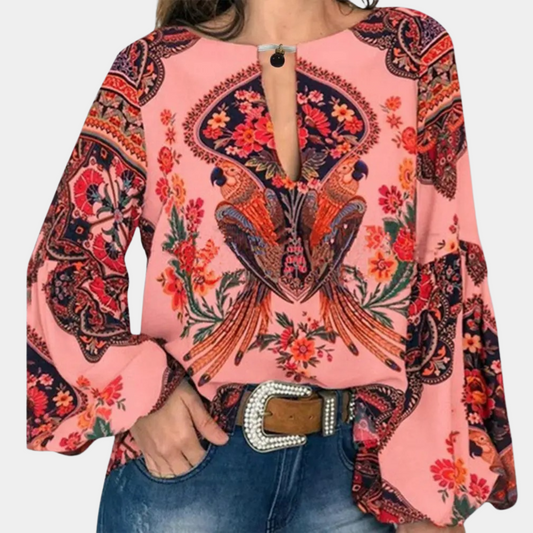Veronella - Elegante blusa floreale con maniche a sbuffo