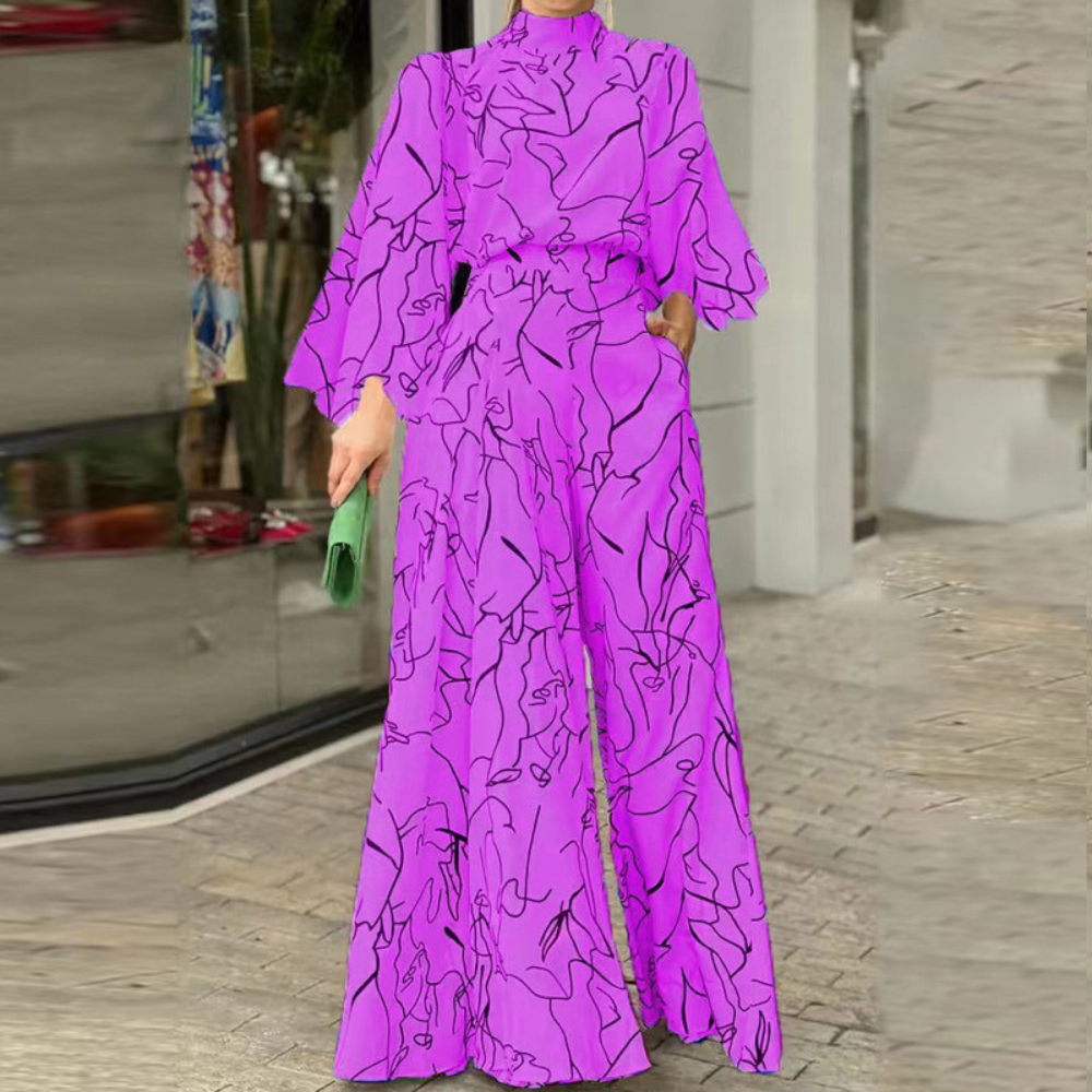 Celia - Elegante tuta a maniche lunghe con stampa astratta