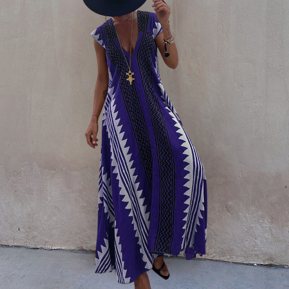 Keziah - Elegante maxiabito boho con stampa geometrica