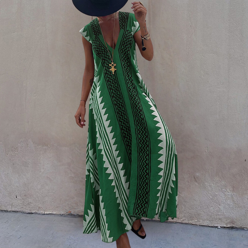 Keziah - Elegante maxiabito boho con stampa geometrica