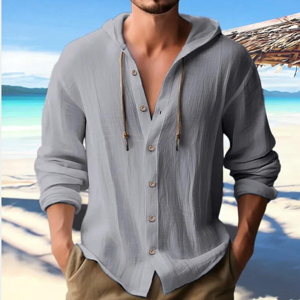 Charles - Camicia casual con bottoni, maniche lunghe e cappuccio
