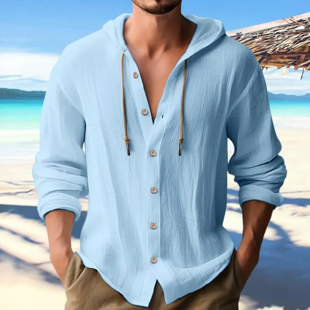 Charles - Camicia casual con bottoni, maniche lunghe e cappuccio