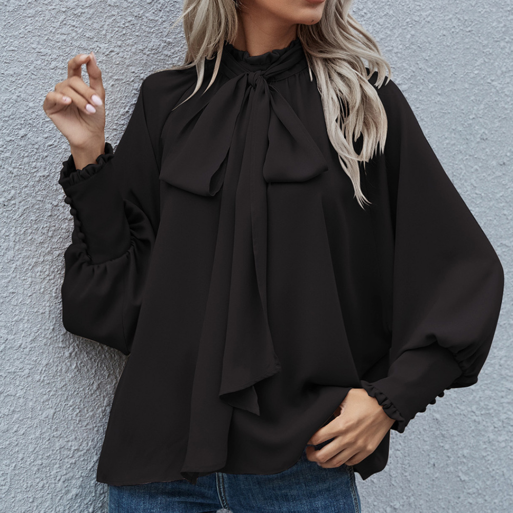 Yvessa - Elegante blusa ampia con collo alto e maniche lunghe