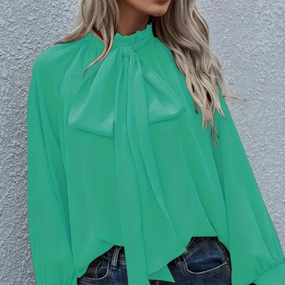 Yvessa - Elegante blusa ampia con collo alto e maniche lunghe