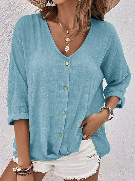 Zailyn - Blusa Larga a Mezza Manica con Bottoni