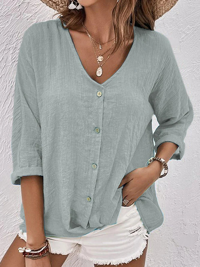 Zailyn - Blusa Larga a Mezza Manica con Bottoni