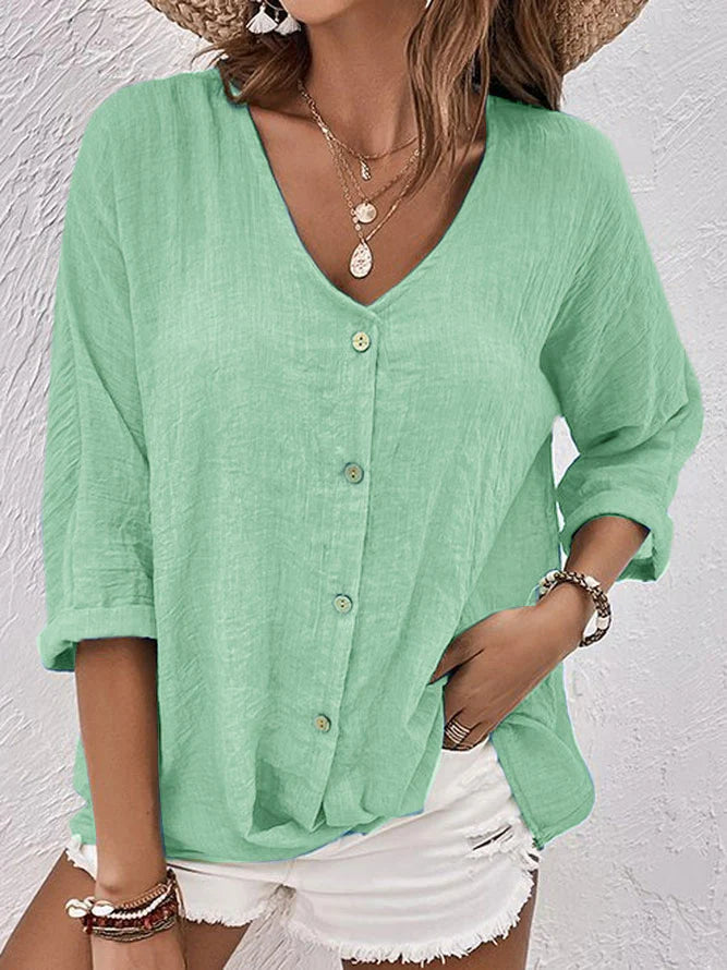Zailyn - Blusa Larga a Mezza Manica con Bottoni