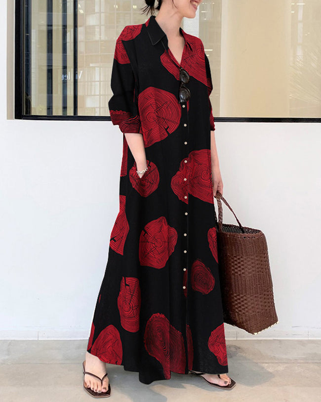 Juliane - Elegante Abito Maxi Abbottonato a Maniche Lunghe